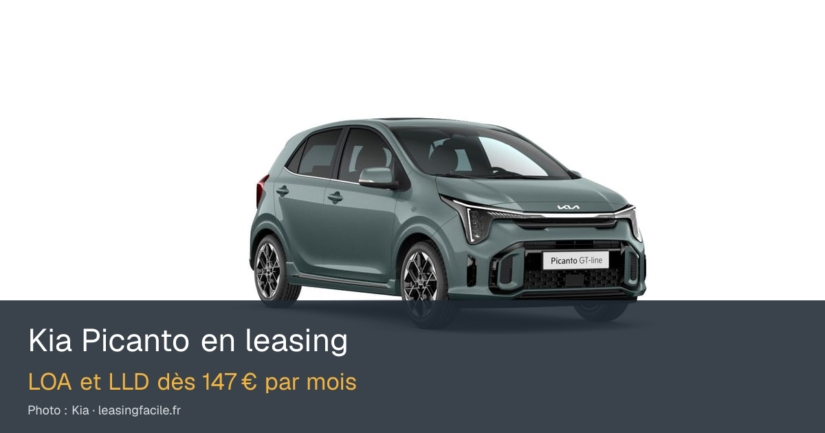 Leasing Kia Picanto : LLD dès 147 €/mois (octobre 2026)